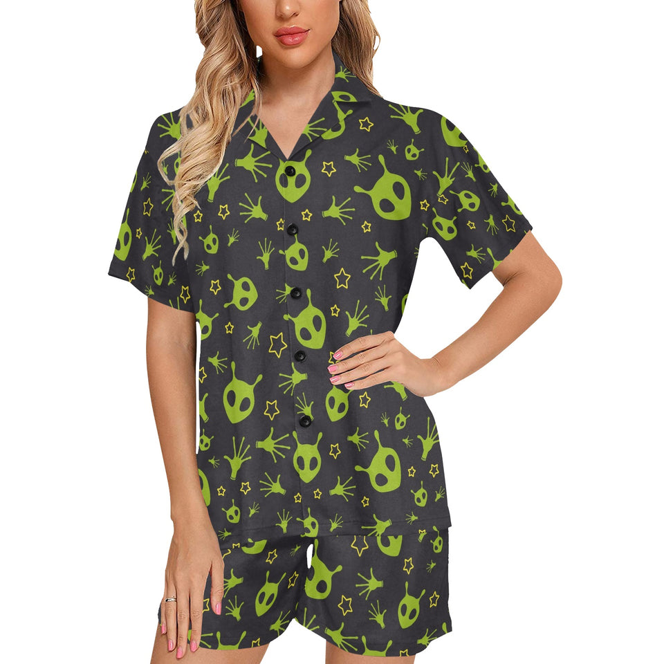 Alien Pattern Print Design 02 Women's V-Neck Short Pajama Set