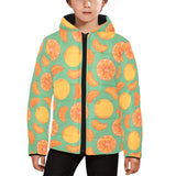orange fruit pattern green background Kids' Boys' Girls' Padded Hooded Jacket