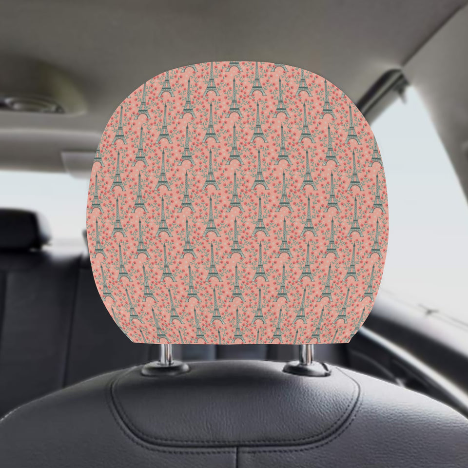 Eiffel Tower Flower Pattern Design 03 Car Headrest Cover