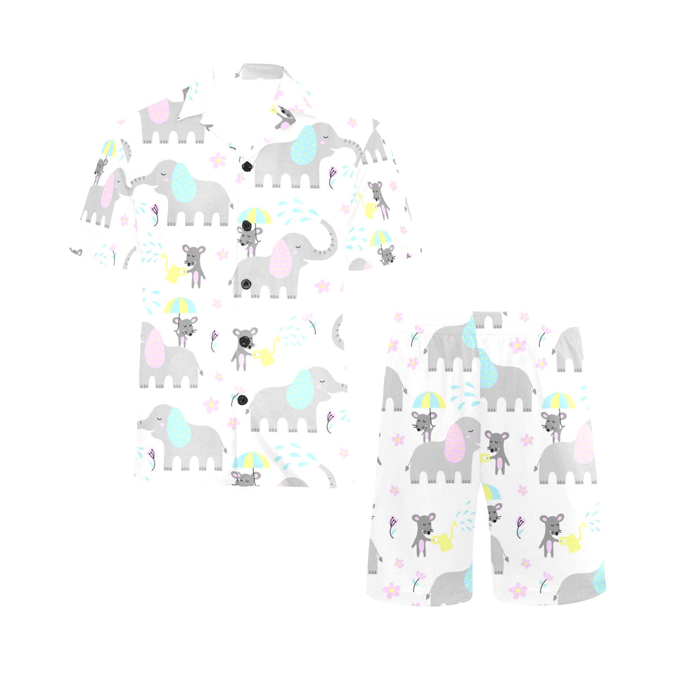 Cute elephant mouse pattern Men's V-Neck Short Pajama Set