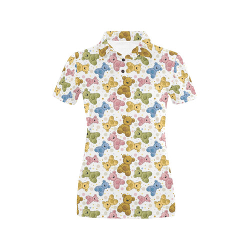 Teddy Bear Pattern Print Design 01 Women's All Over Print Polo Shirt