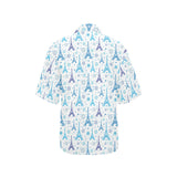 Blue Eiffel Tower Theme Pattern Print Design 01 Women's All Over Print Hawaiian Shirt