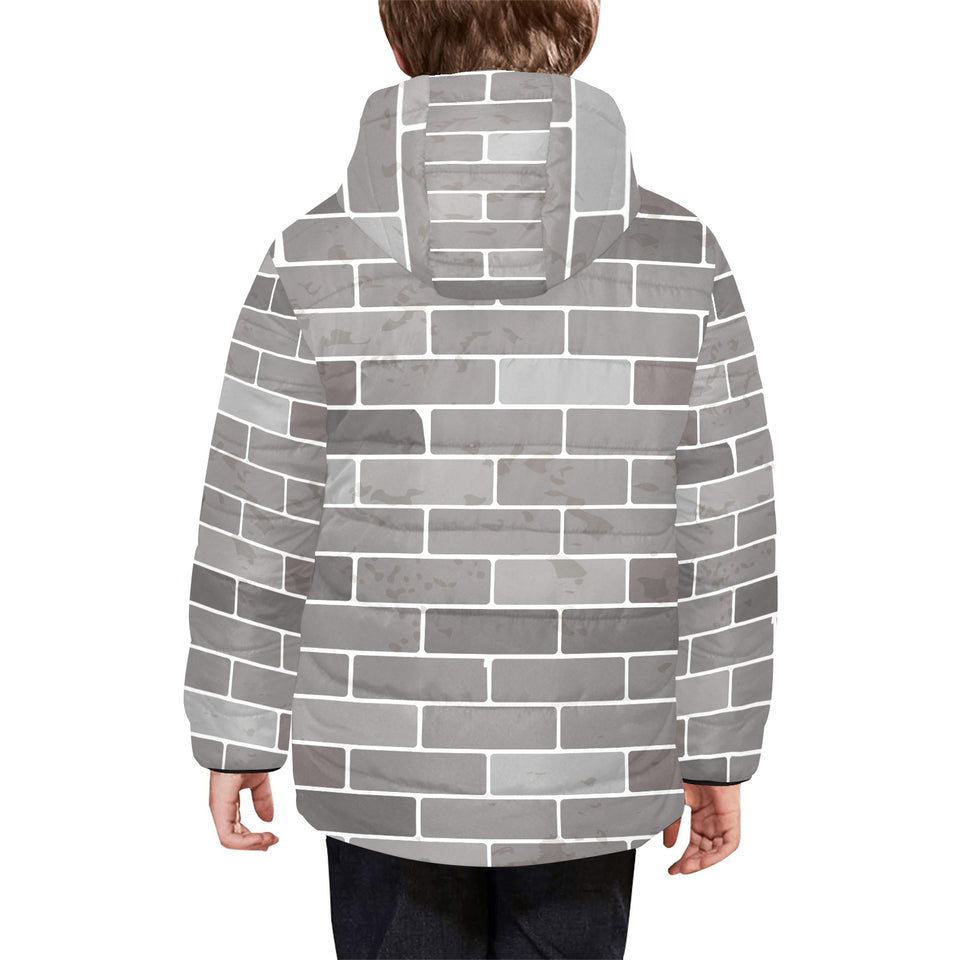 Brick Printed Pattern Print Design 05 Kids' Boys' Girls' Padded Hooded Jacket