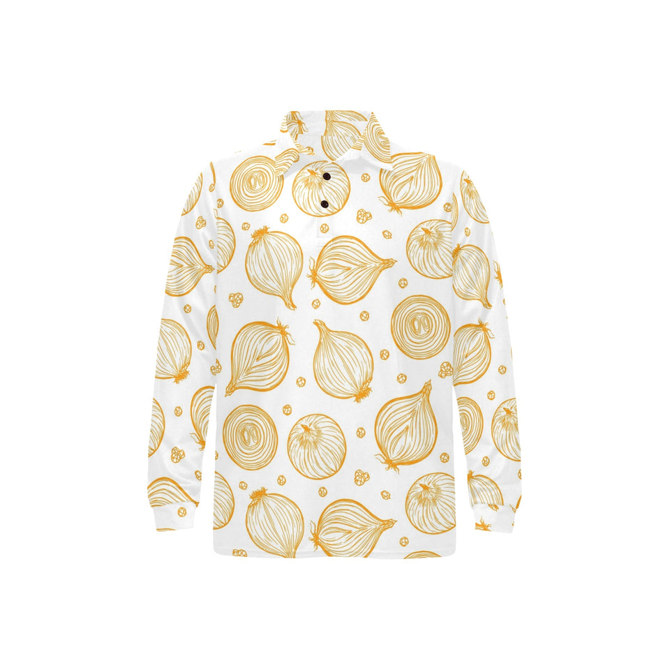 hand drawn onion pattern Men's Long Sleeve Polo Shirt