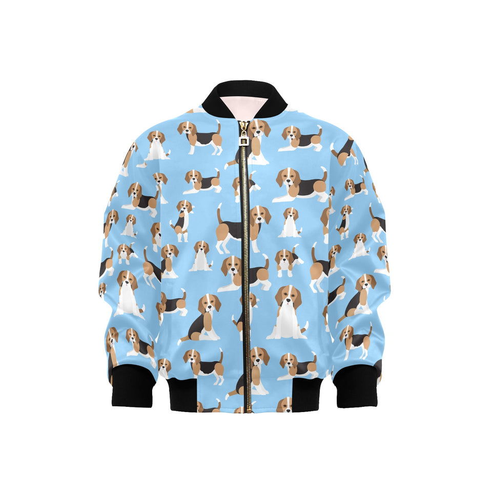 Beagle dog blue background pattern Kids' Boys' Girls' Bomber Jacket