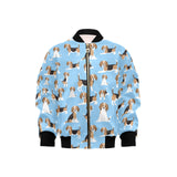 Beagle dog blue background pattern Kids' Boys' Girls' Bomber Jacket