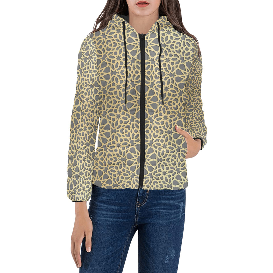 arabic star gold pattern Women's Padded Hooded Jacket