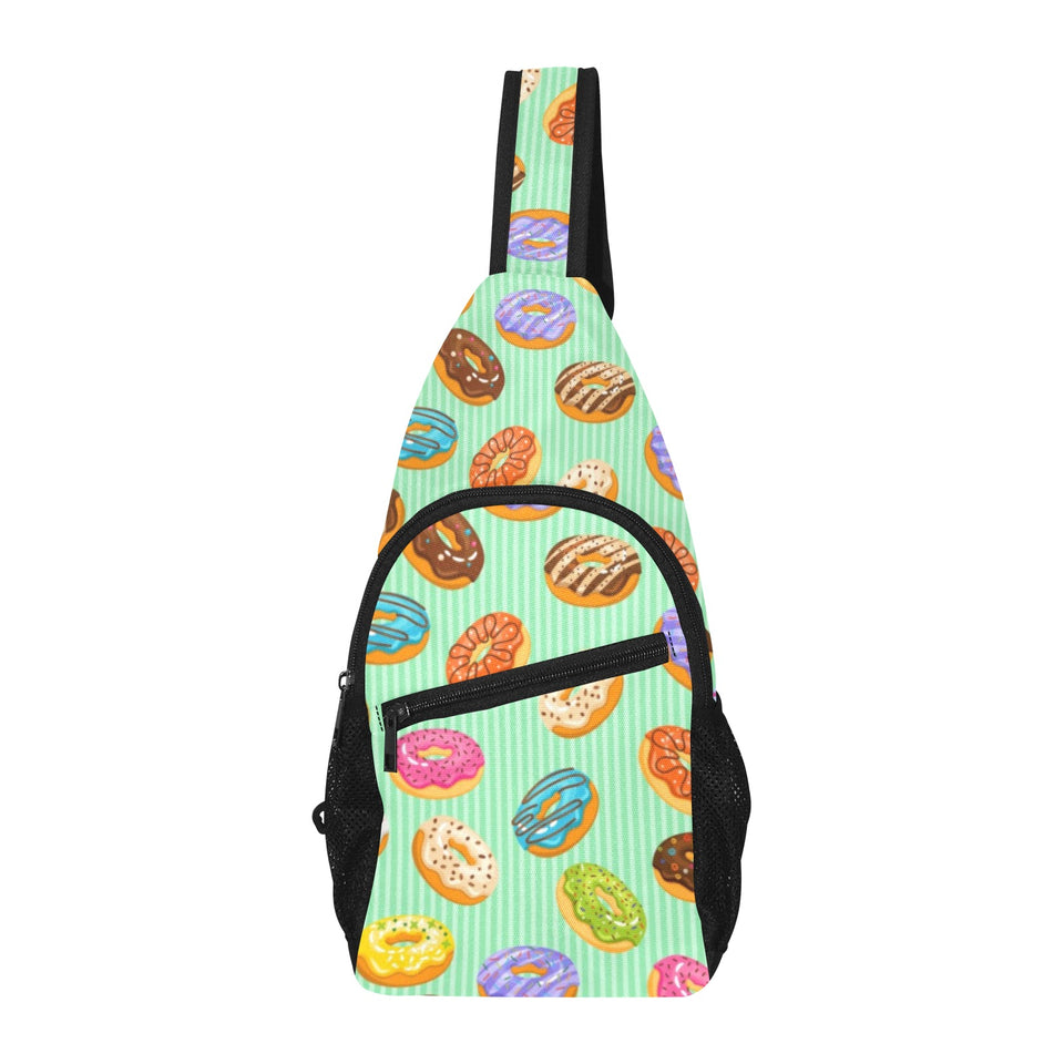 Colorful donut pattern green background All Over Print Chest Bag