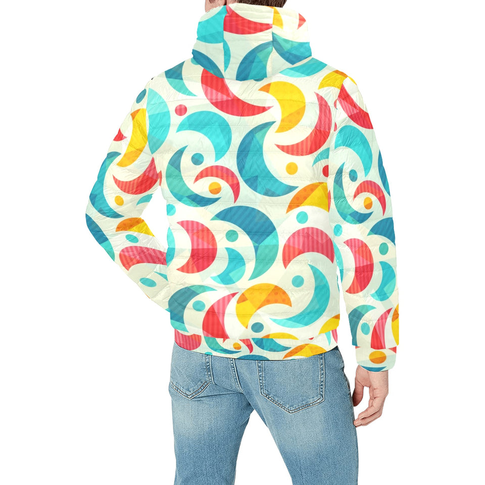 Colorful moon pattern Men's Padded Hooded Jacket