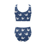 Cute white baby sea lion seal pattern Chest Bowknot High Waisted Bikini Swimsuit