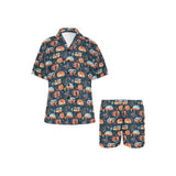 Camper Van Pattern Print Design 05 Women's V-Neck Short Pajama Set