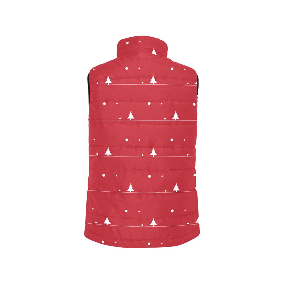 Christmas tree star snow red background Women's Padded Vest