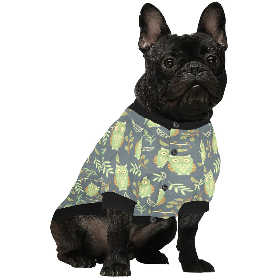 Cute owls leaves pattern All Over Print Pet Dog Round Neck Fuzzy Shirt