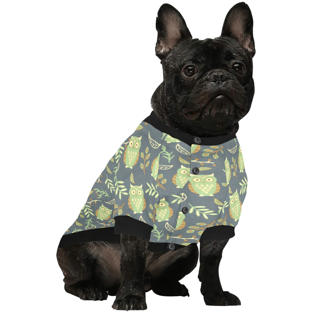 Cute owls leaves pattern All Over Print Pet Dog Round Neck Fuzzy Shirt