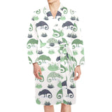 Chameleon lizard succulent plant pattern Men's Long Sleeve Belted Night Robe