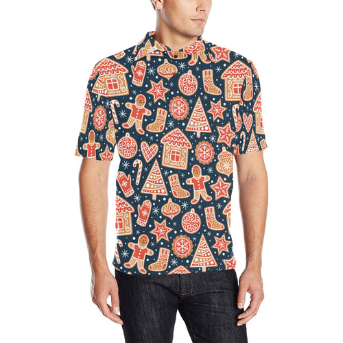 Christmas gingerbread cookie pattern Men's All Over Print Polo Shirt