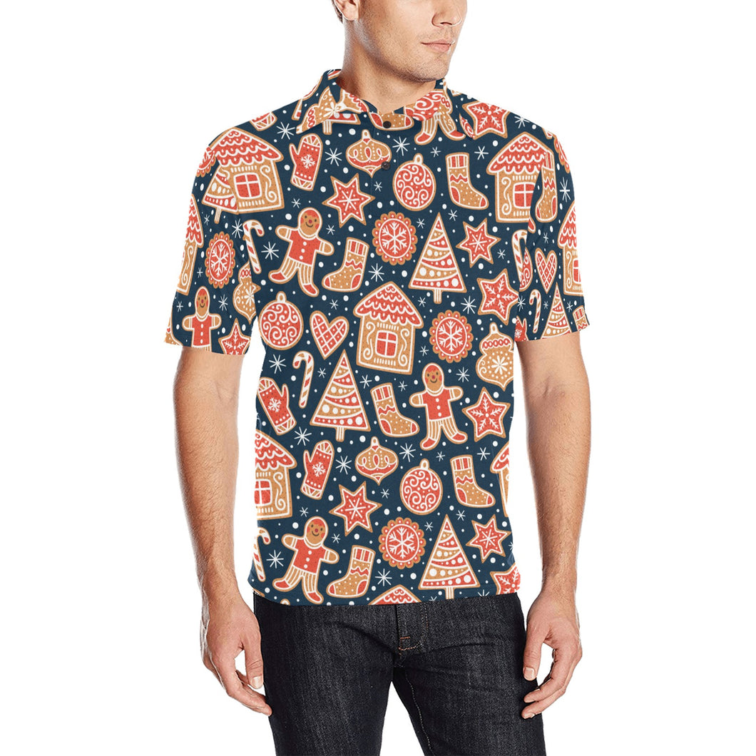 Christmas gingerbread cookie pattern Men's All Over Print Polo Shirt