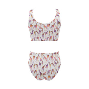 Giraffe Pattern Print Design 02 Chest Bowknot High Waisted Bikini Swimsuit