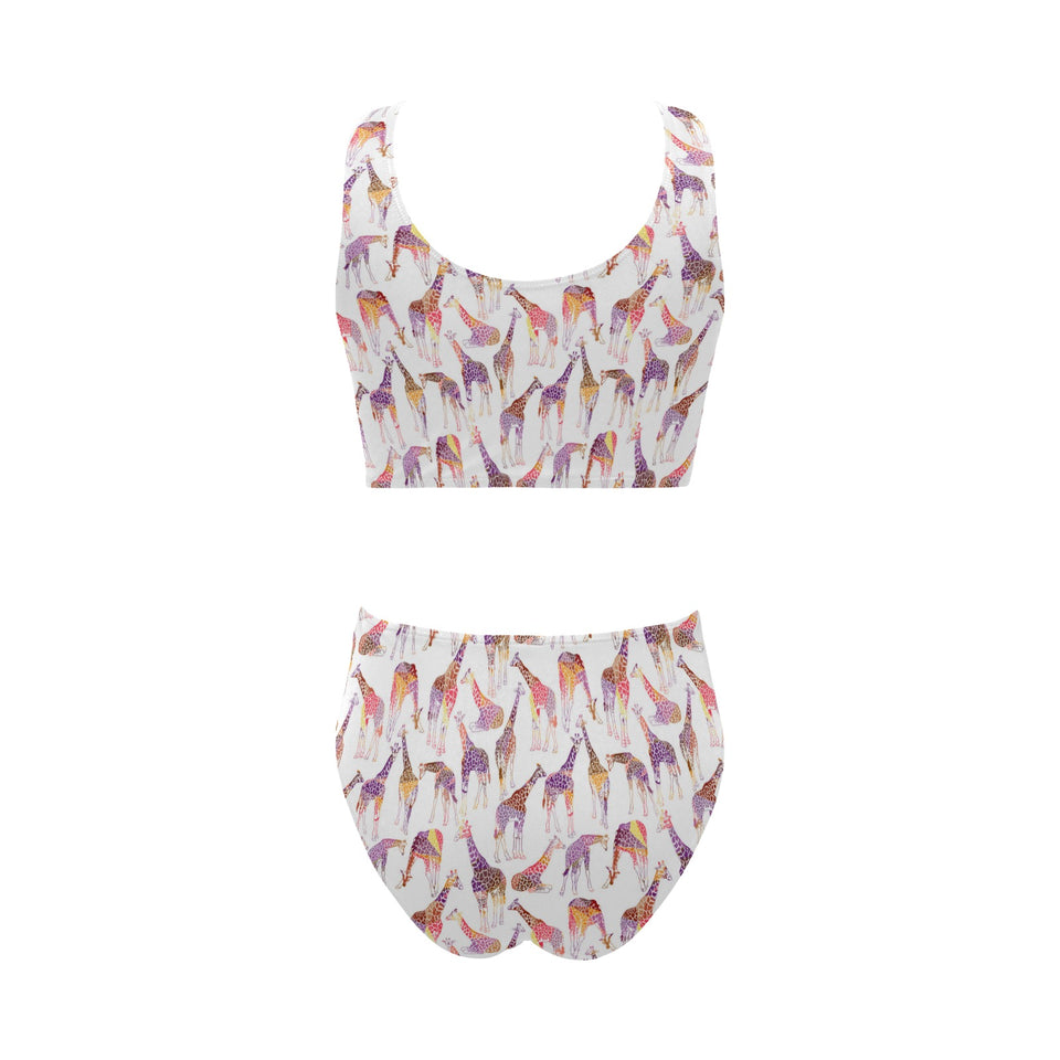Giraffe Pattern Print Design 02 Chest Bowknot High Waisted Bikini Swimsuit