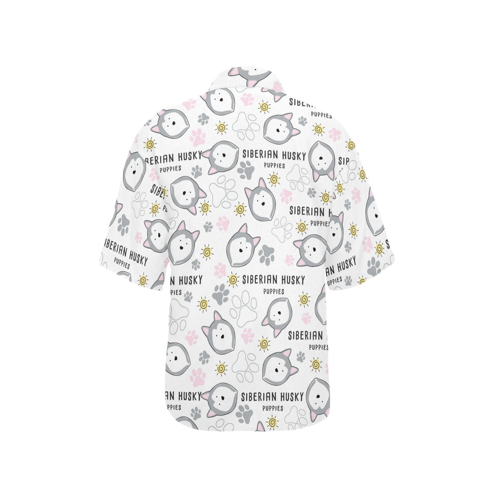 Siberian Husky design pattern Women's All Over Print Hawaiian Shirt