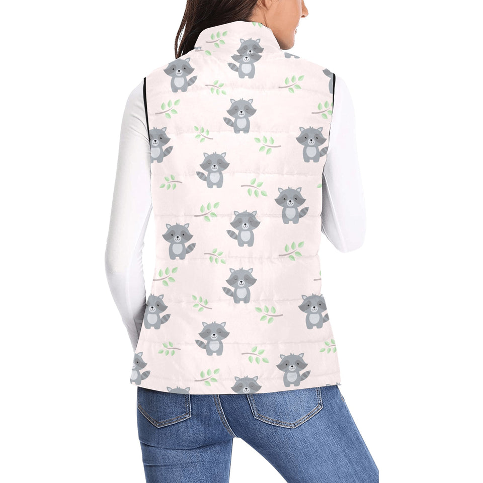 cute raccoons leaves pattern Women's Padded Vest