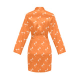 Engine Piston Orange Background Pattern Design 05 Women's Long Sleeve Belted Night Robe