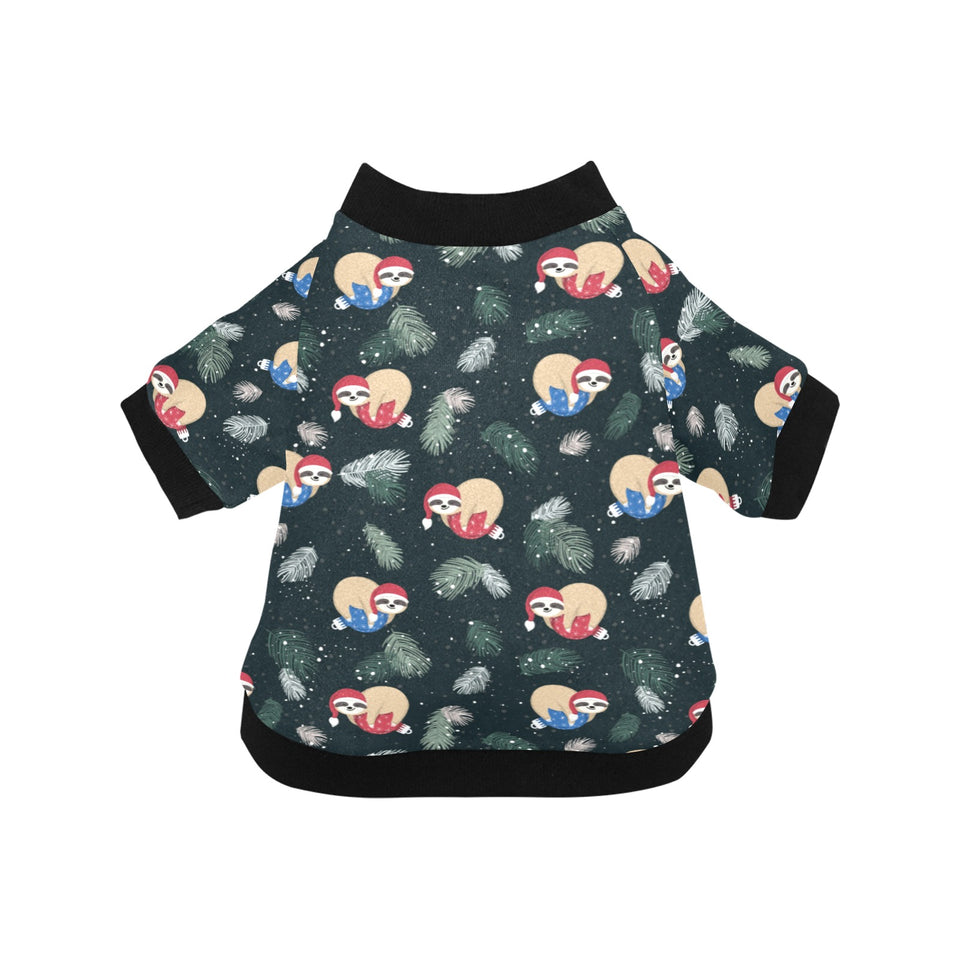 Cute sloths sleeping christmas ball santa hat patt All Over Print Pet Dog Round Neck Fuzzy Shirt