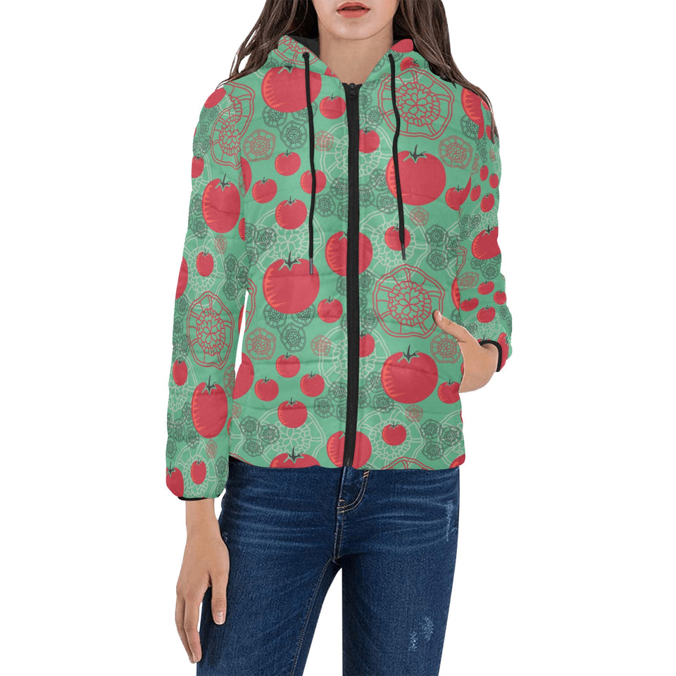 Tomato design pattern Women's Padded Hooded Jacket