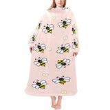 Cute bee flower pattern pink background Blanket Robe with Sleeves