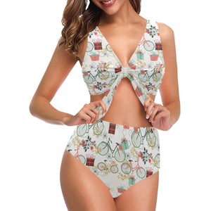 Bicycle Pattern Print Design 05 Chest Bowknot High Waisted Bikini Swimsuit