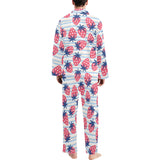 Strawberry pattern blue lines background Men's Long Pajama Set