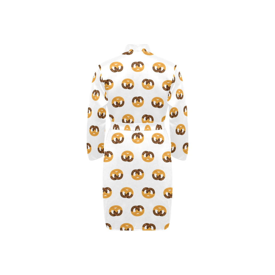 Pretzels Pattern Print Design 02 Men's Long Sleeve Belted Night Robe