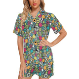 Gear Pattern Print Design 03 Women's V-Neck Short Pajama Set