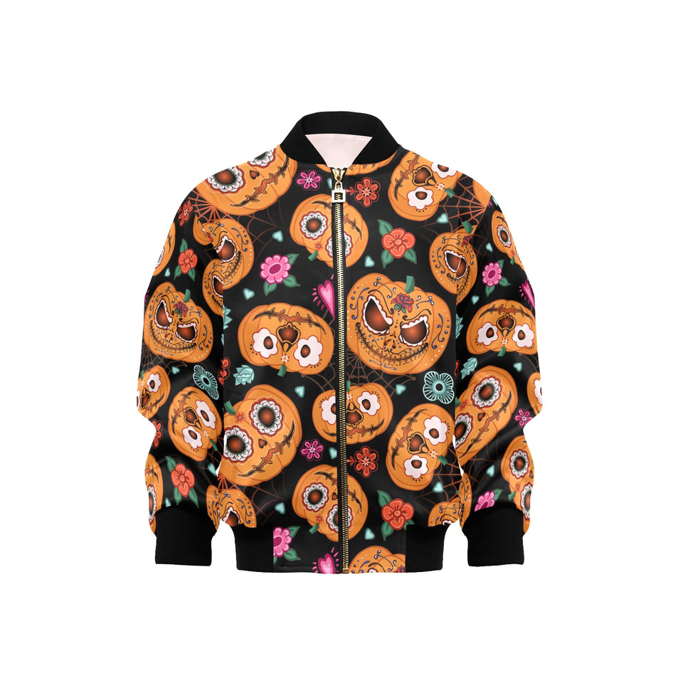 Pumpkin flowers spiderweb Halloween theme Kids' Boys' Girls' Bomber Jacket