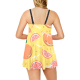 Grapefruit yellow background Chest Sexy Pleated Two Piece Swim Dress