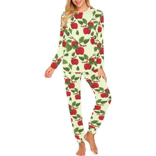 Red apples leaves pattern Women's All Over Print Pajama Set