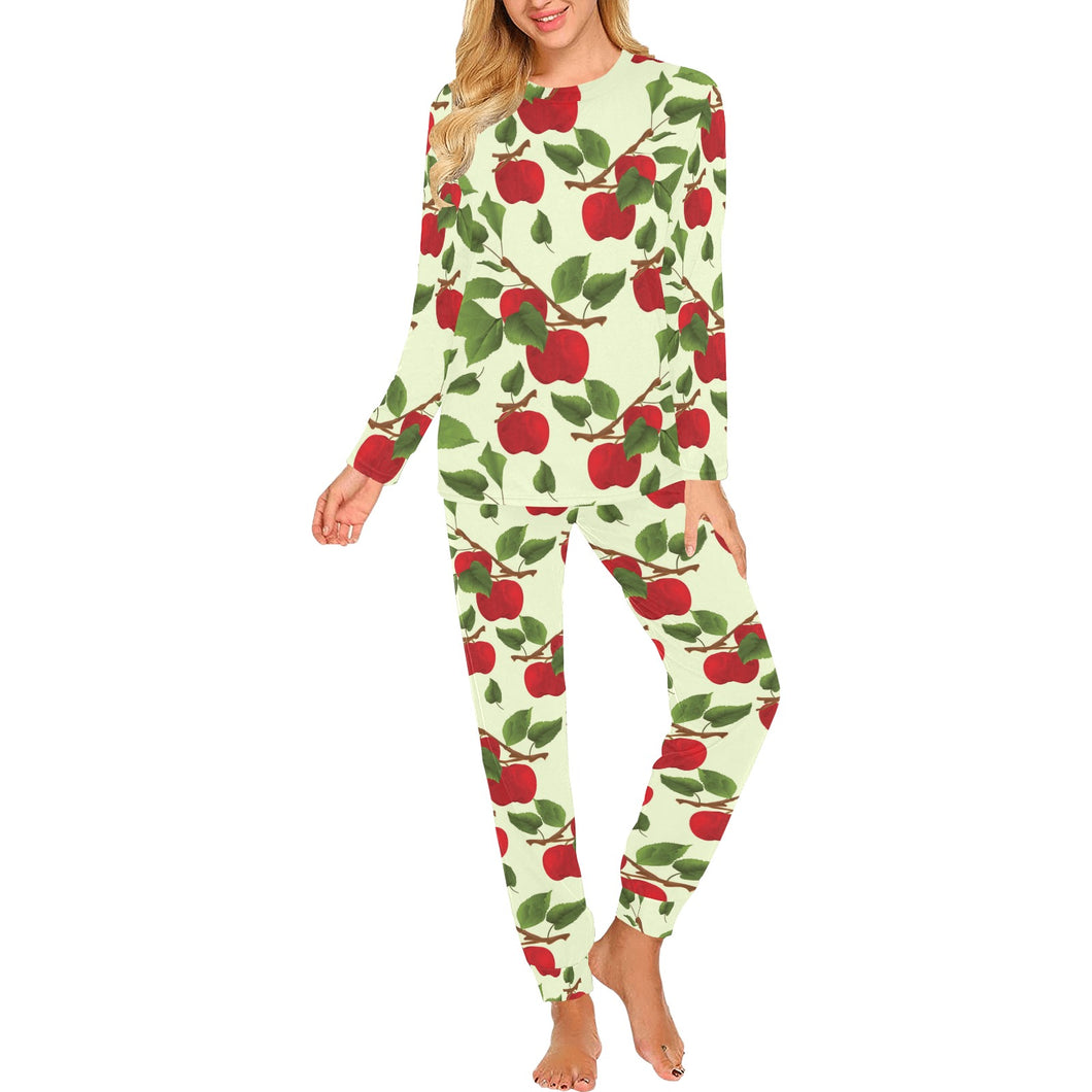 Red apples leaves pattern Women's All Over Print Pajama Set