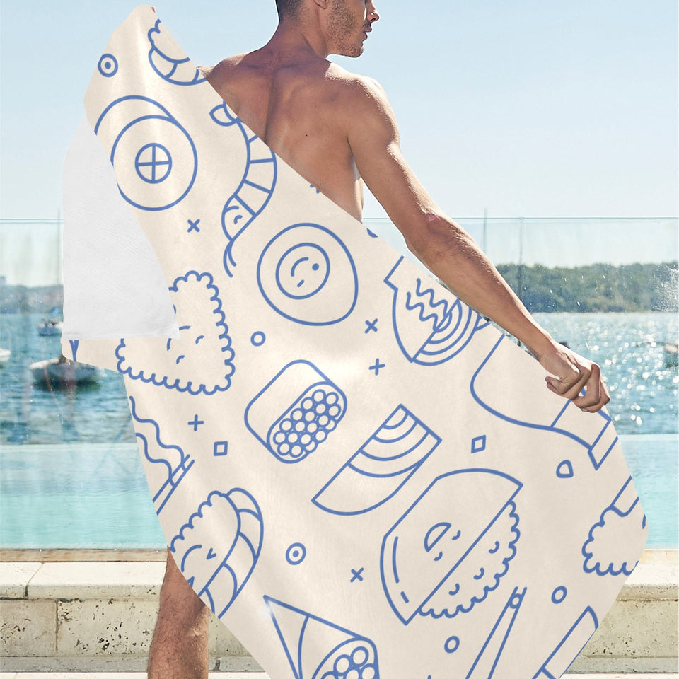 Cute sushi icon pattern Beach Towel