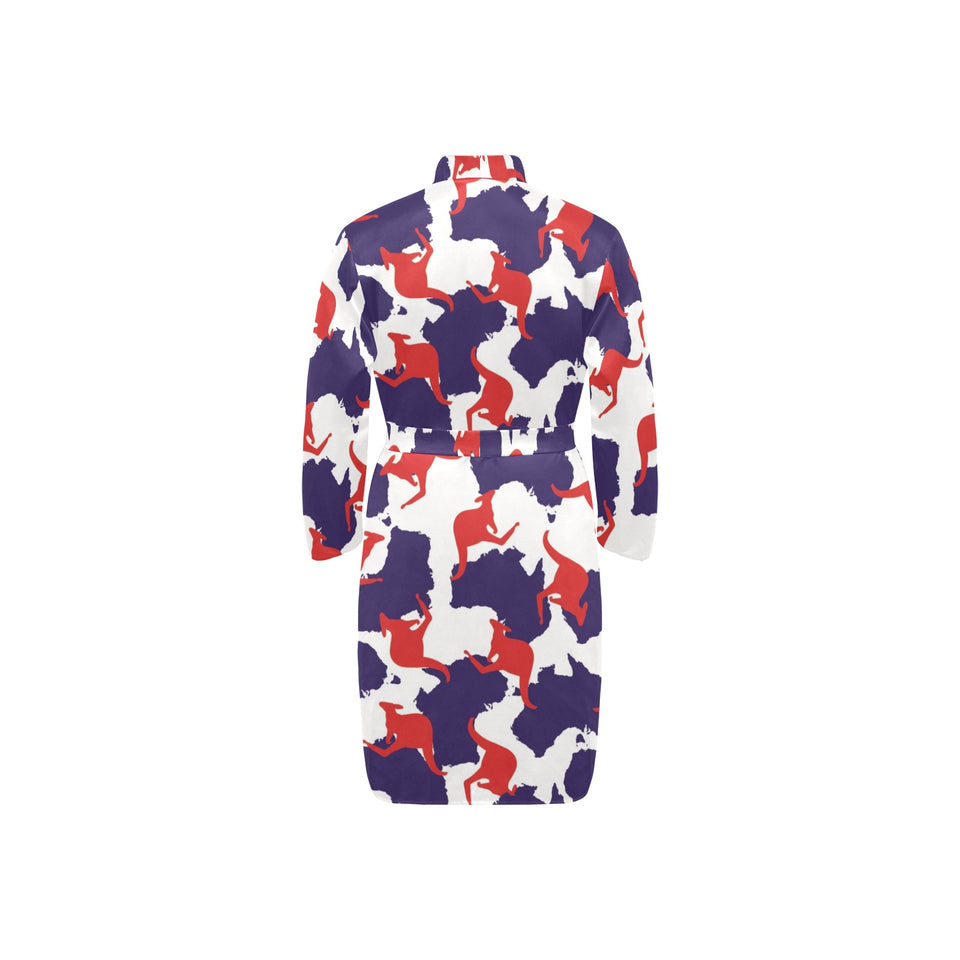 Kangaroo Australian pattern Men's Long Sleeve Belted Night Robe