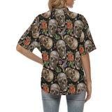 Skull rose humming bird flower pattern Women's All Over Print Hawaiian Shirt
