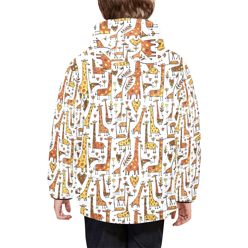 Giraffe Pattern Print Design 04 Kids' Boys' Girls' Padded Hooded Jacket