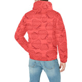strawberry pattern red background Men's Padded Hooded Jacket