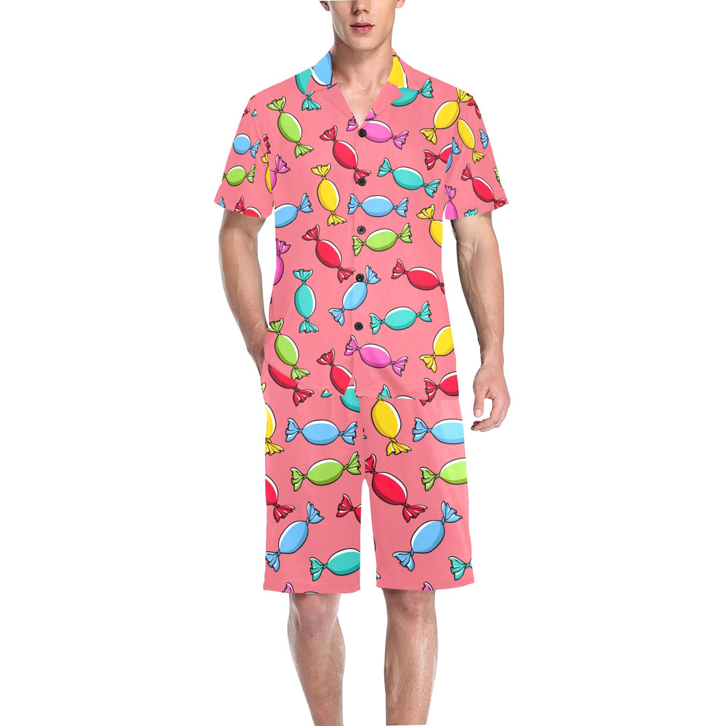 Colorful wrapped candy pattern Men's V-Neck Short Pajama Set