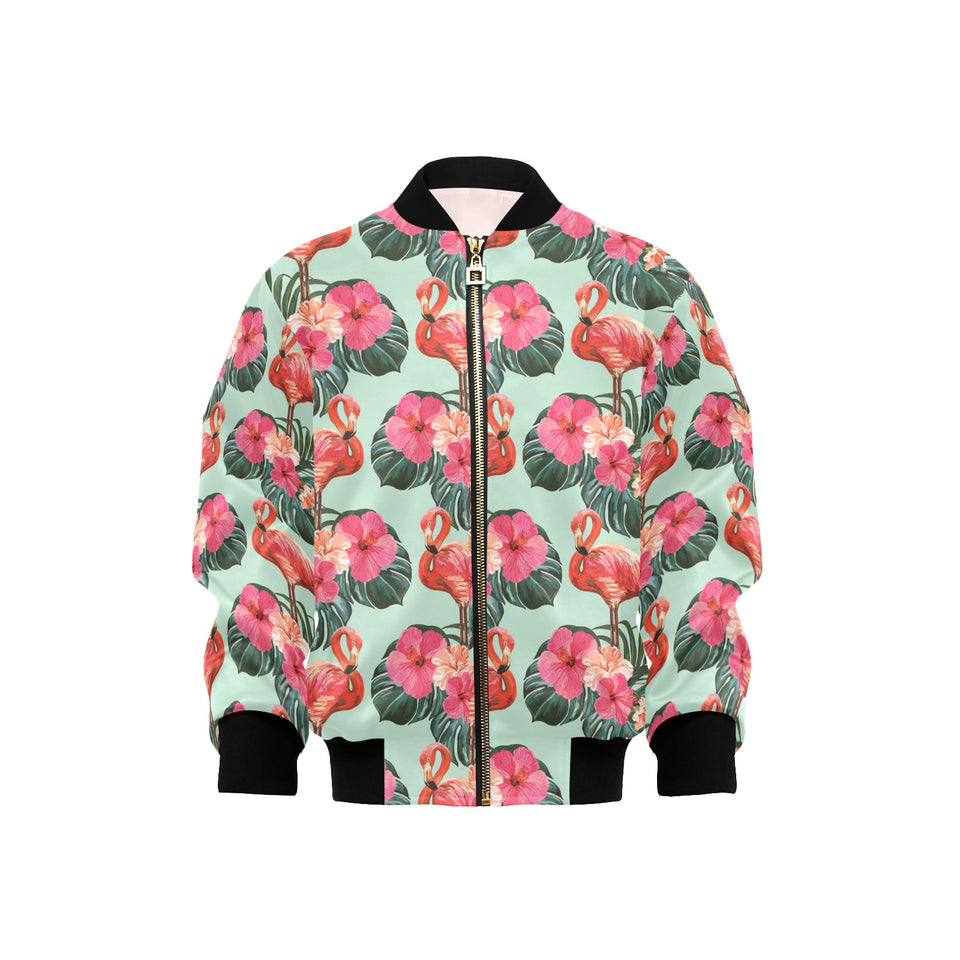 Beautiful flamingo tropical palm leaves hibiscus p Kids' Boys' Girls' Bomber Jacket
