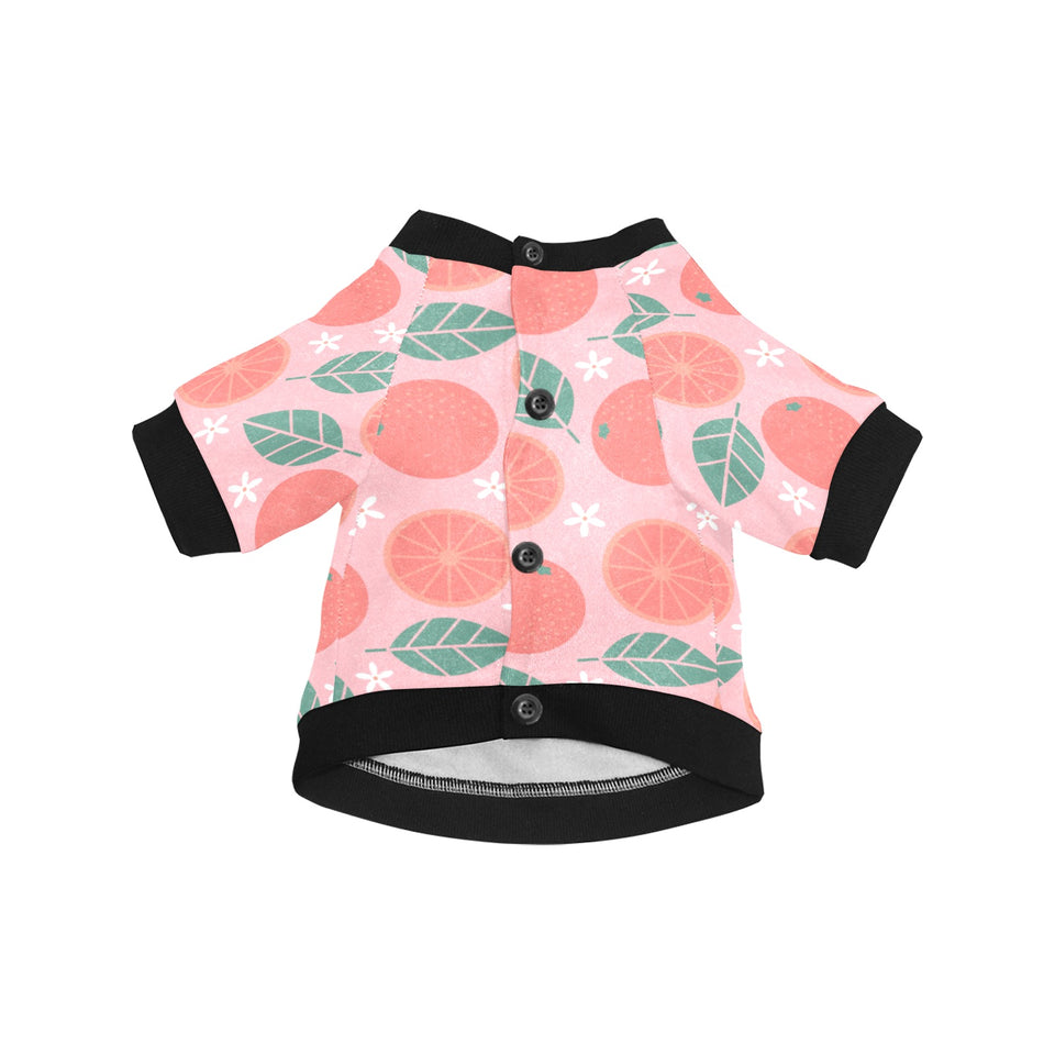Grapefruit leaves flower pink background All Over Print Pet Dog Round Neck Fuzzy Shirt