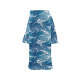 Shark hand drawn Blanket Robe with Sleeves
