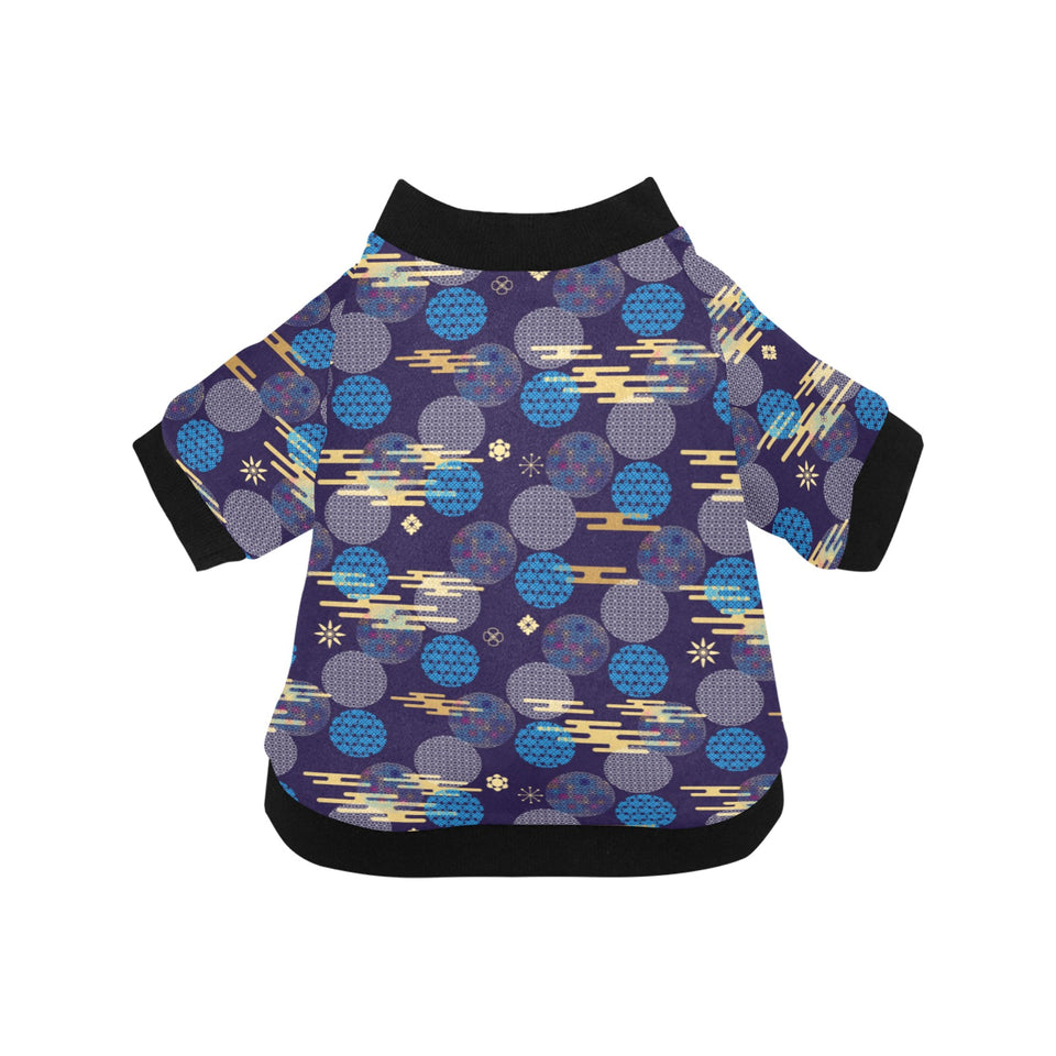 Blue japanese pattern cloud wave flower All Over Print Pet Dog Round Neck Fuzzy Shirt
