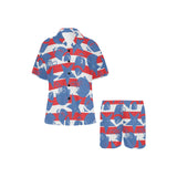 American football ball star stripes pattern Women's V-Neck Short Pajama Set