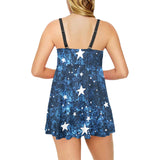 Night sky star pattern Chest Sexy Pleated Two Piece Swim Dress