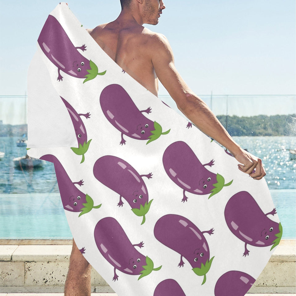 Eggplant Pattern Print Design 01 Beach Towel